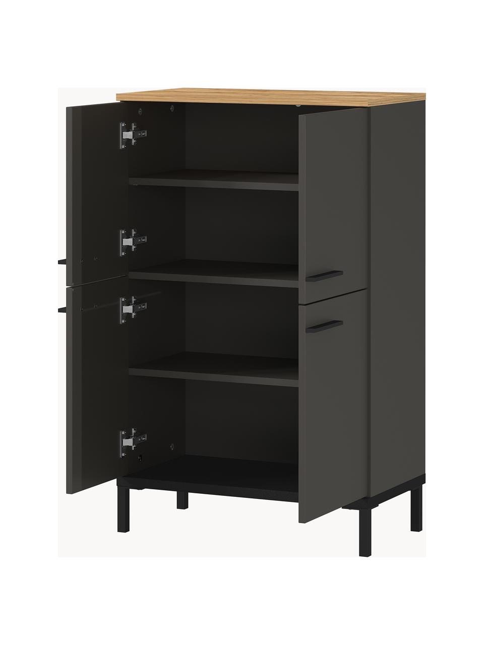 Midi badkamerkast Elisa, B 60 cm, Frame: met melamine beklede spaa, Antraciet, helder hout, B 60 x H 97 cm