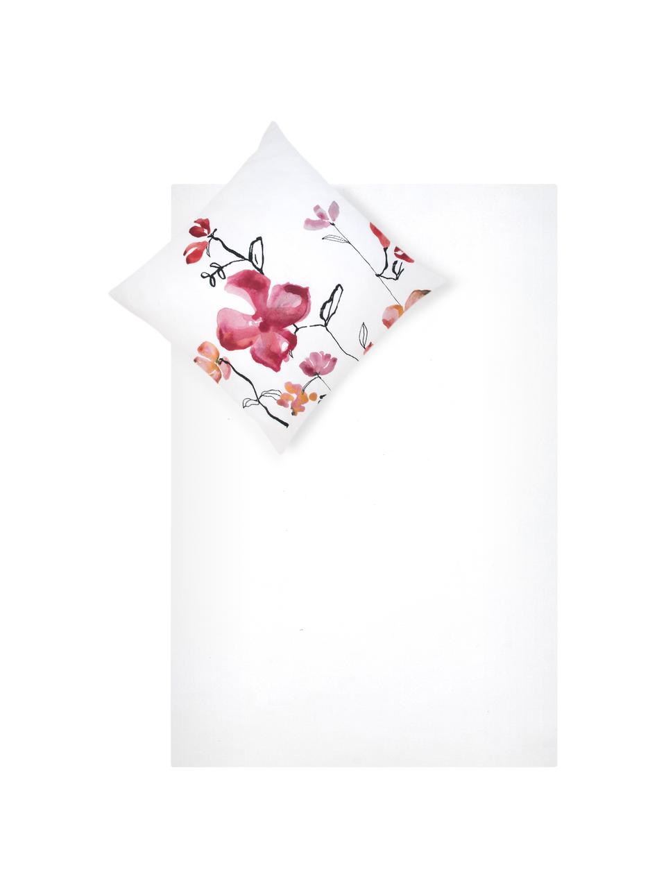 Pościel z satyny bawełnianej Spring, Biały, blady różowy, czarny, 240 x 220 cm + 2 poduszki 80 x 80 cm