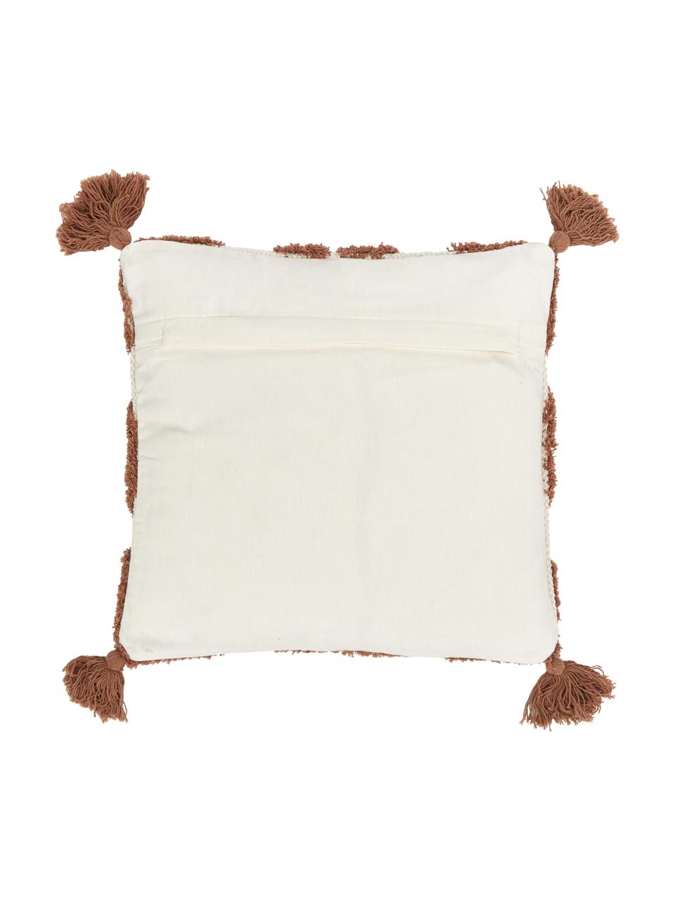 Housse de coussin 45x45 peluche Karina, 100 % coton, Blanc crème & brun, larg. 45 x long. 45 cm