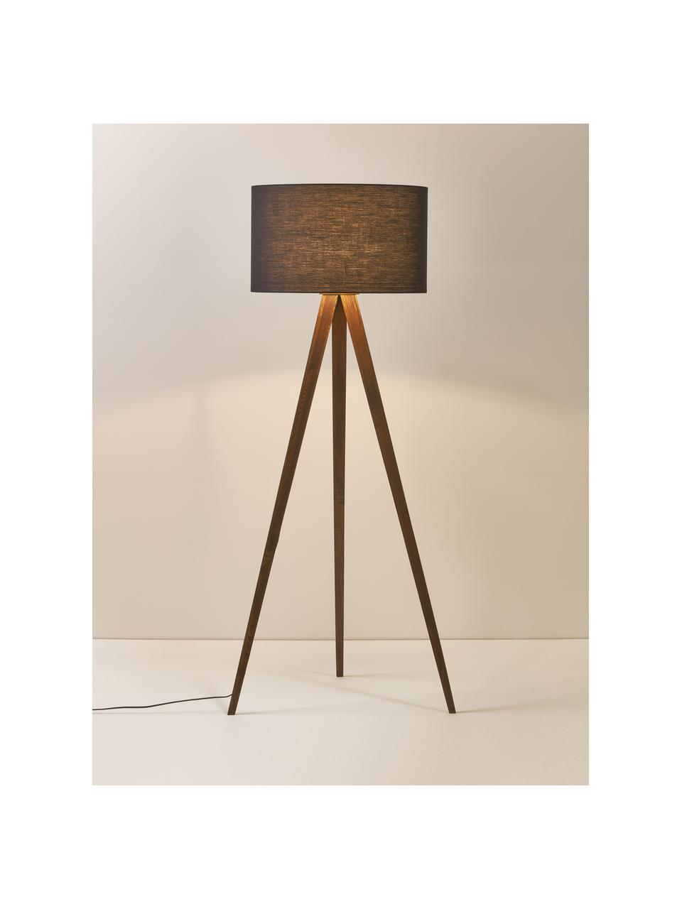 Lampadaire trépied scandi en bois massif Jake, Noir, brun, haut. 150 cm