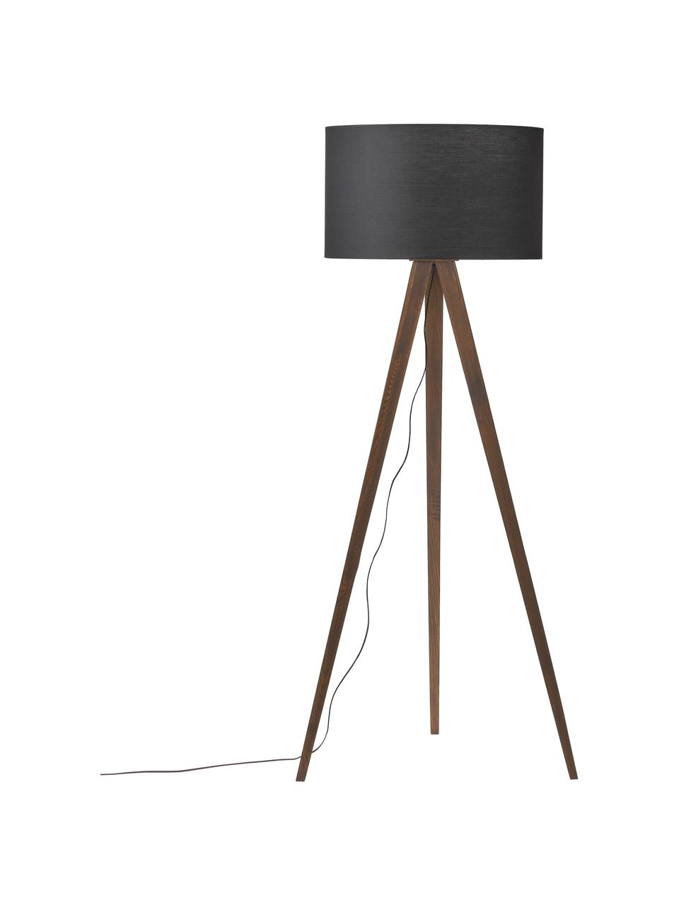 Lampa podłogowa trójnóg z litego drewna w stylu scandi Jake, Czarny, Ø 60 x W 150 cm