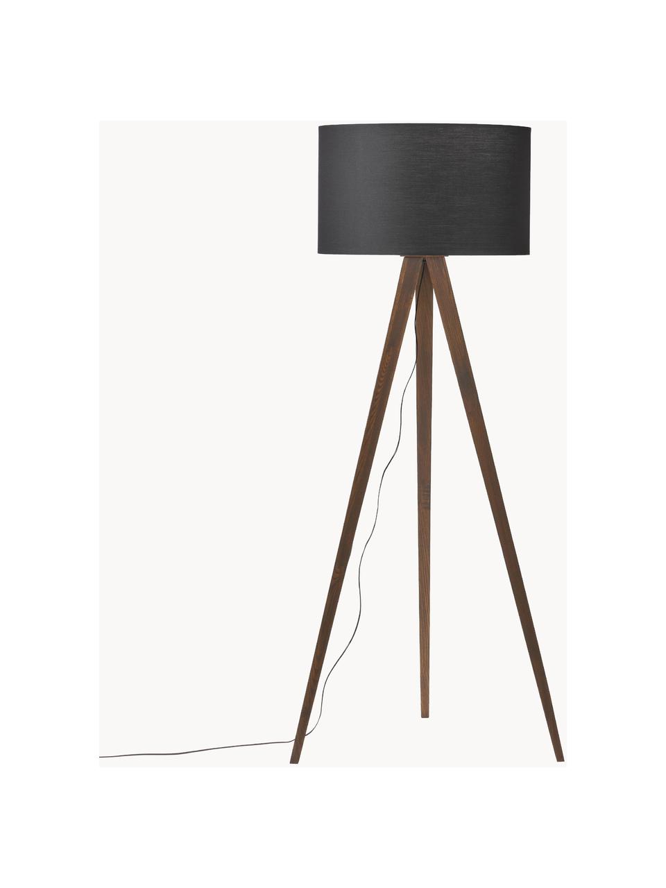 Lampadaire trépied scandi en bois massif Jake, Noir, brun, haut. 150 cm