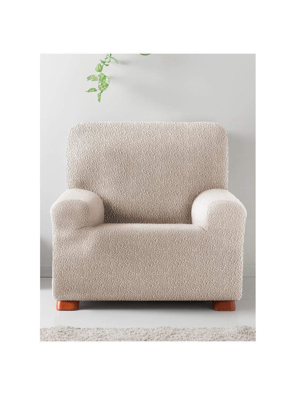 Funda de sillón Roc, 55% poliéster, 35% algodón, 10% elastómero, Crema, An 130 x Al 120 cm