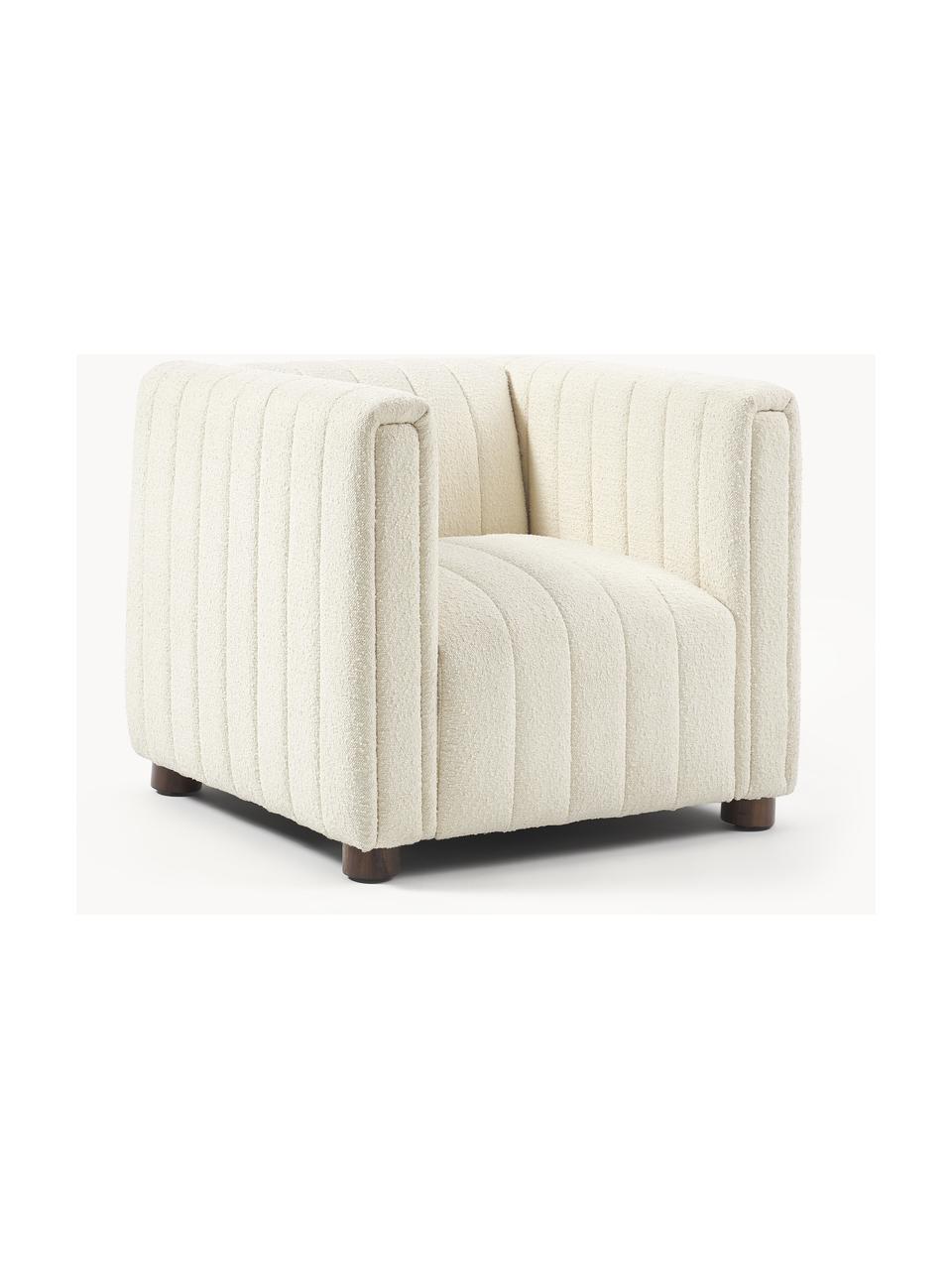 Bouclé fauteuil Antonio met houten poten, Bekleding: bouclé (100% polyester) M, Frame: massief hout, multiplex, Poten: eikenhout, Bouclé crèmewit, B 88 x H 71 cm