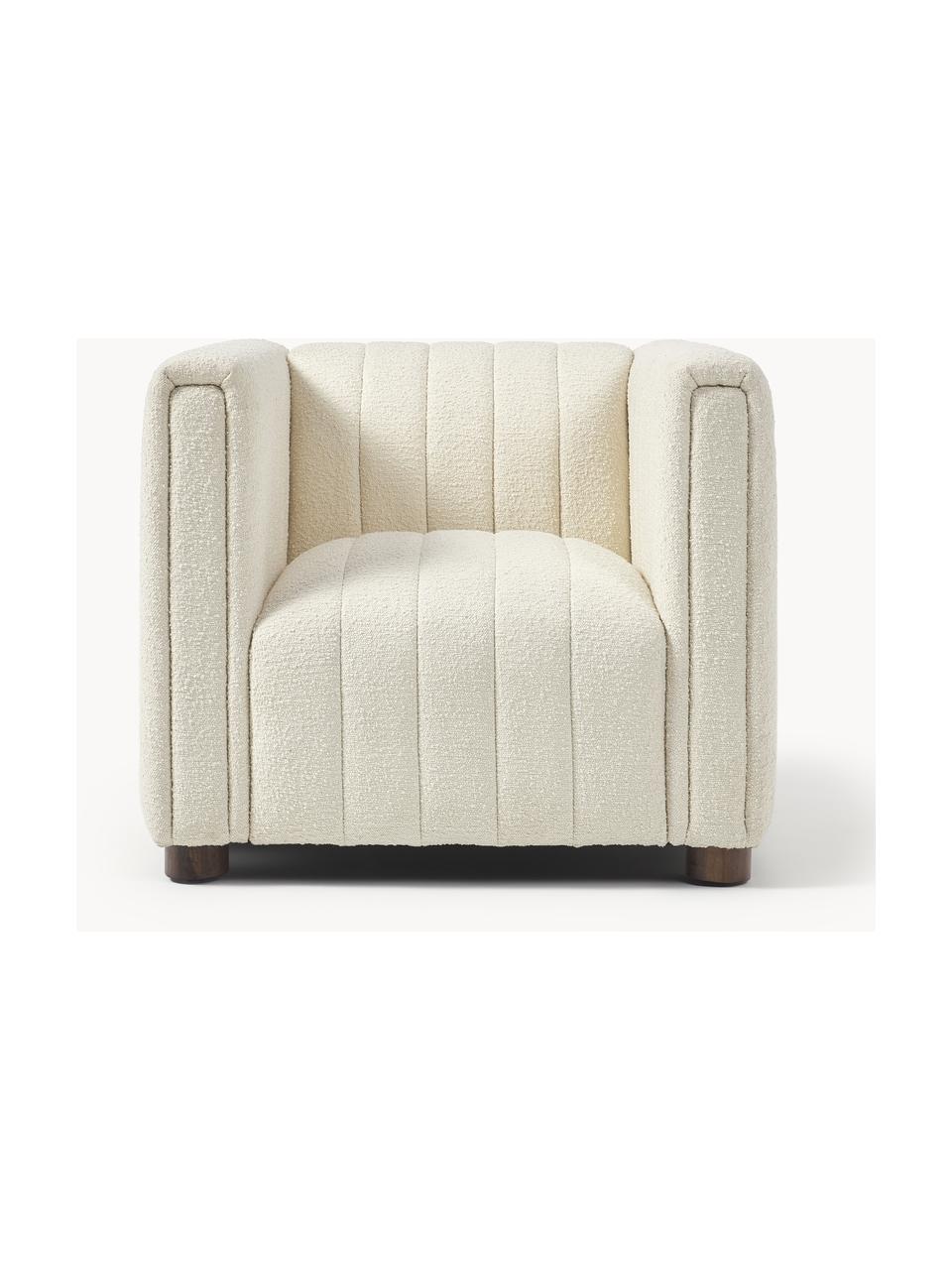 Sillón en tejido bouclé Antonio, Tapizado: tejido bouclé (100% polié, Estructura: madera maciza, madera con, Patas: madera de roble., Bouclé blanco crema, An 88 x Al 71 cm