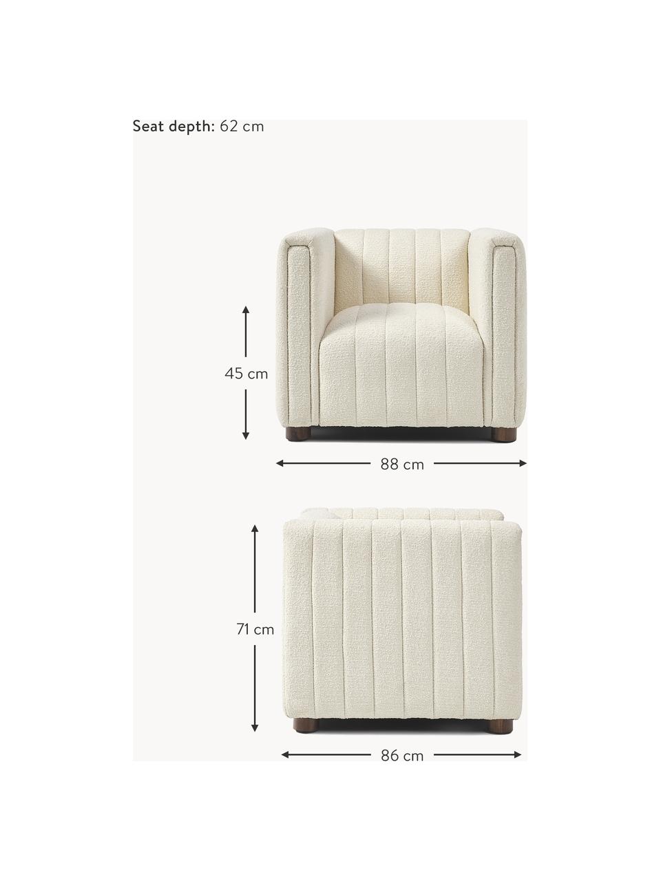 Sillón en tejido bouclé Antonio, Tapizado: tejido bouclé (100% polié, Estructura: madera maciza, madera con, Patas: madera de roble., Bouclé blanco crema, An 88 x Al 71 cm