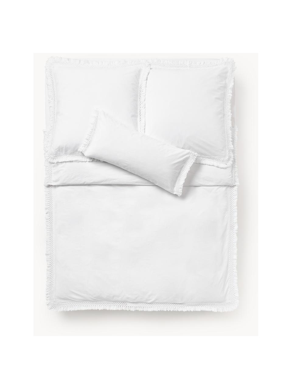 Housse de couette en percale de coton à franges Abra, Blanc crème, larg. 135 x long. 200 cm