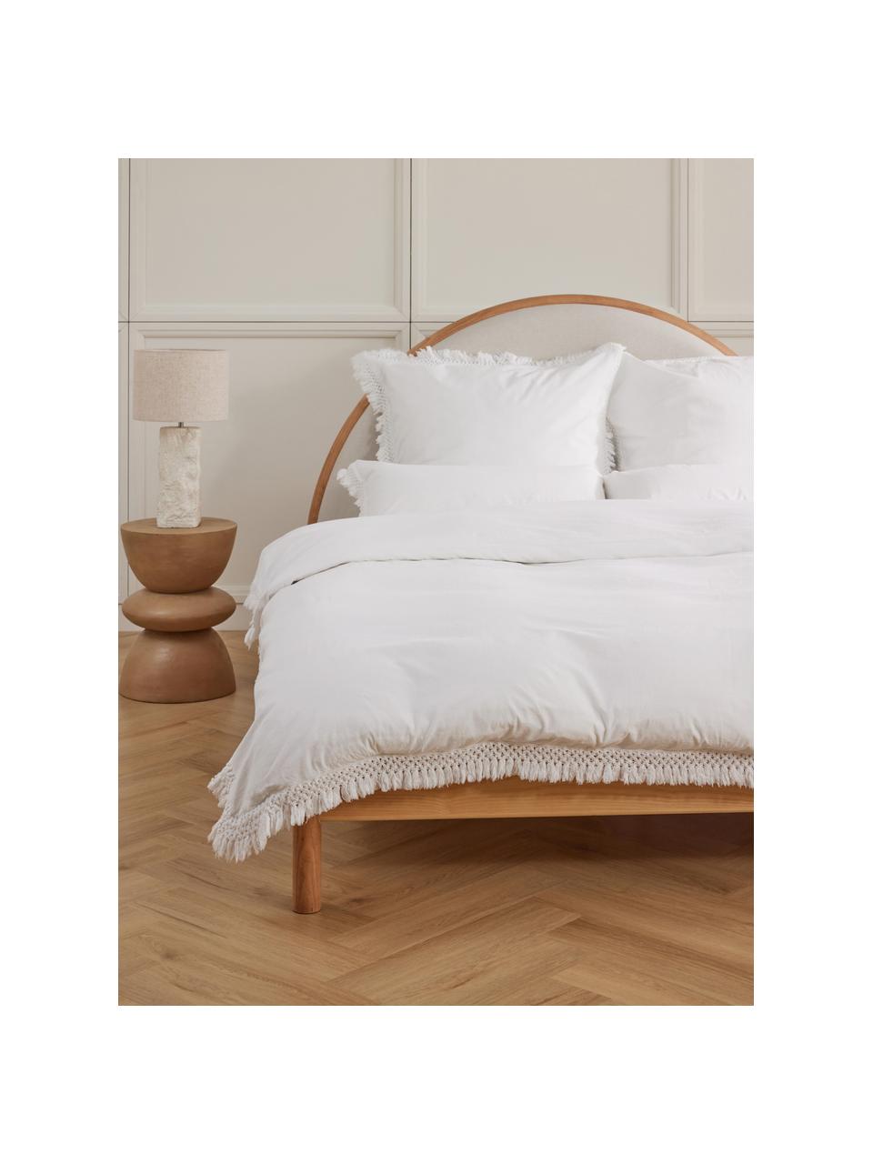 Housse de couette en percale de coton à franges Abra, Blanc crème, larg. 135 x long. 200 cm