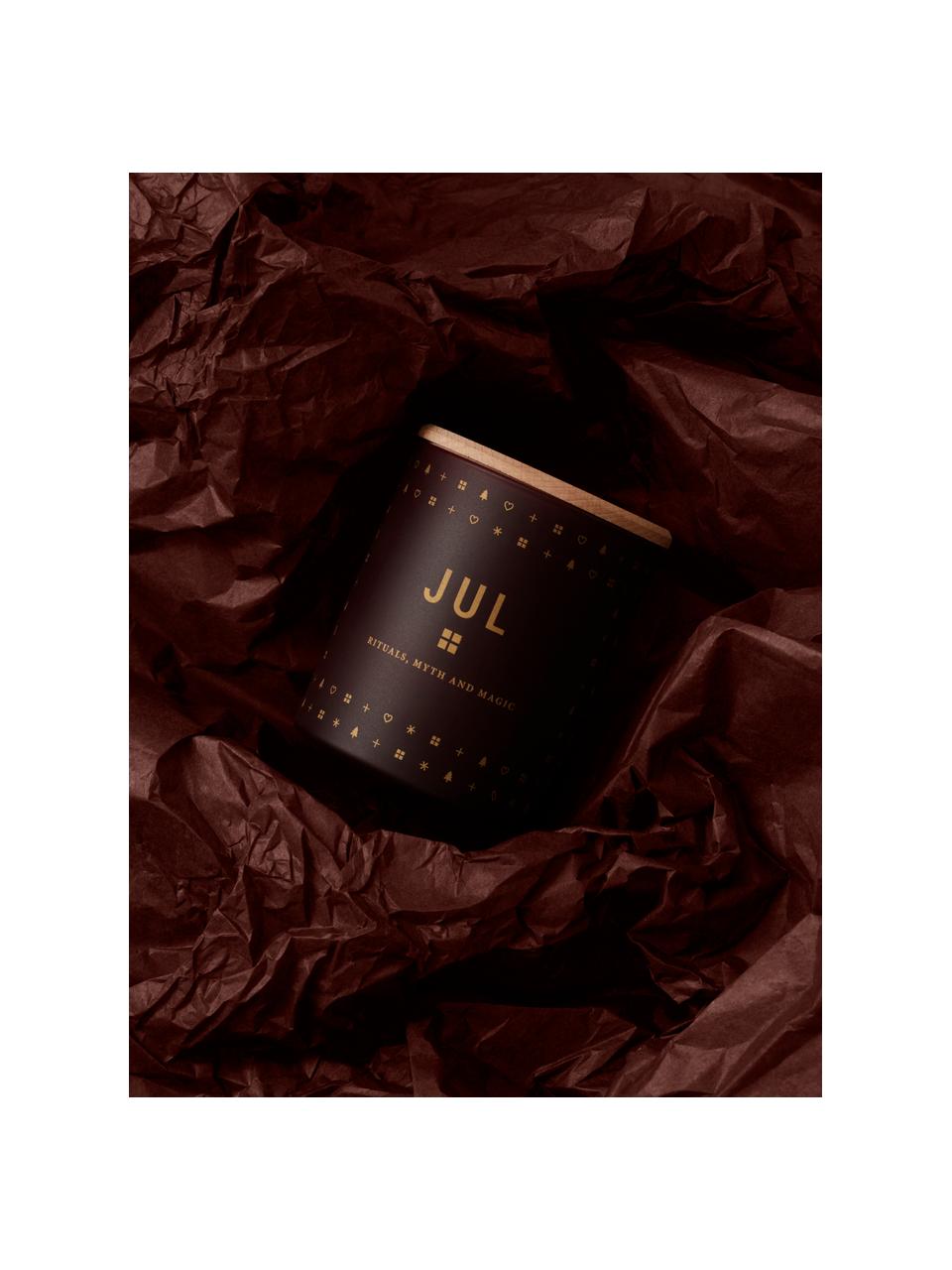 Vela perfumada Jul (pan de jengibre, miel y clavos), Recipiente: vidrio, Borgoña, dorado, madera clara, Ø 4 x Al 6 cm