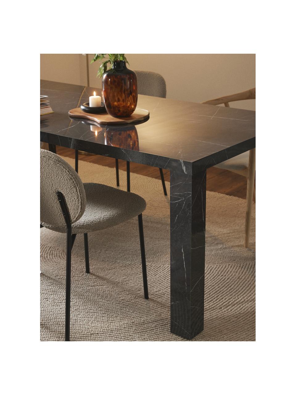 Table look marbre Carl, 180 x 90 cm, MDF, mélamine, recouvert de papier laqué imitation marbre, Noir aspect marbre, larg. 180 x prof. 90 cm
