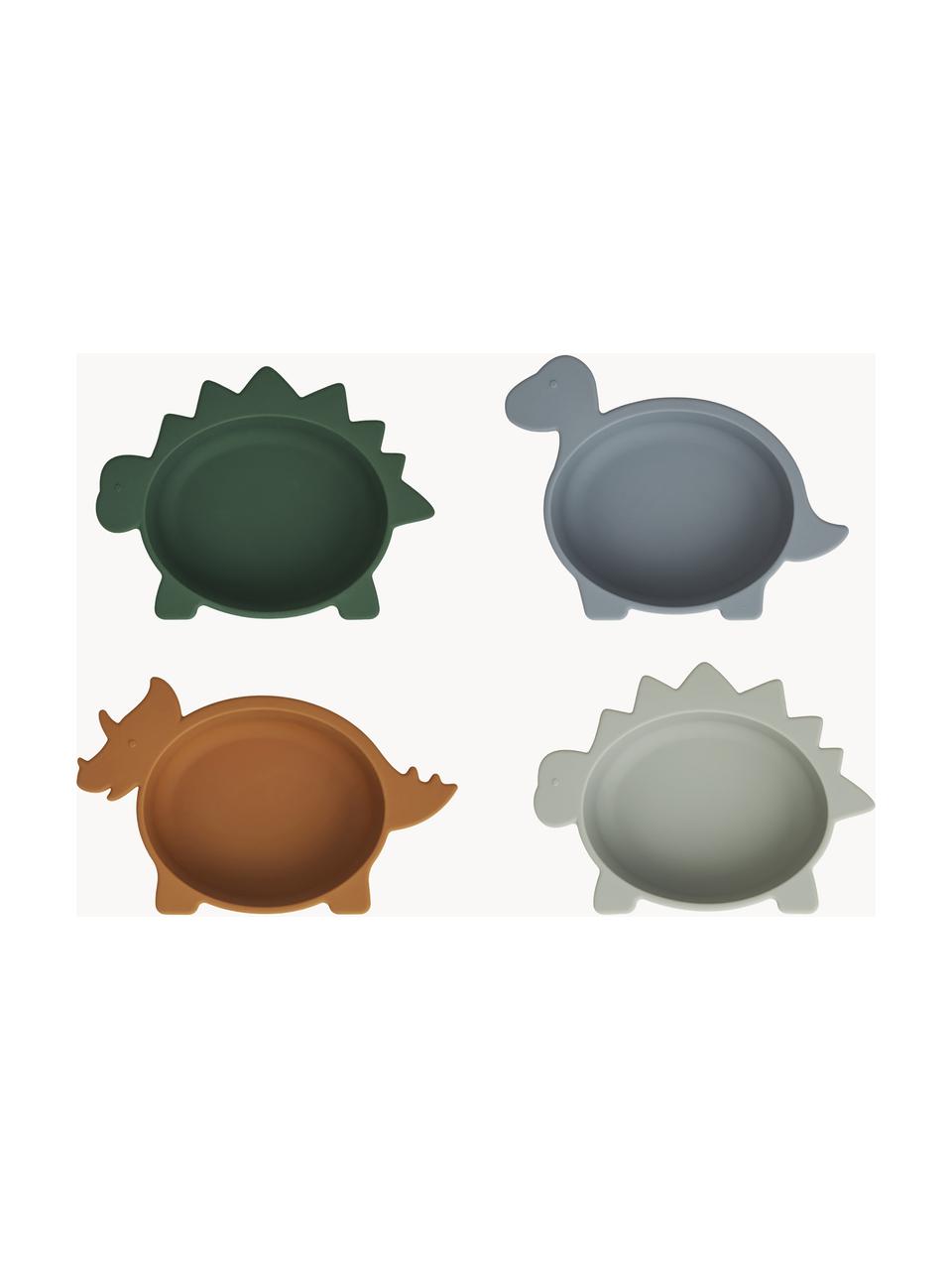 Set di 4 ciotole per bambini Iggy, Silicone, Verde scuro, grigio blu, marrone chiaro, greige, Ø 12 x Alt. 5 cm