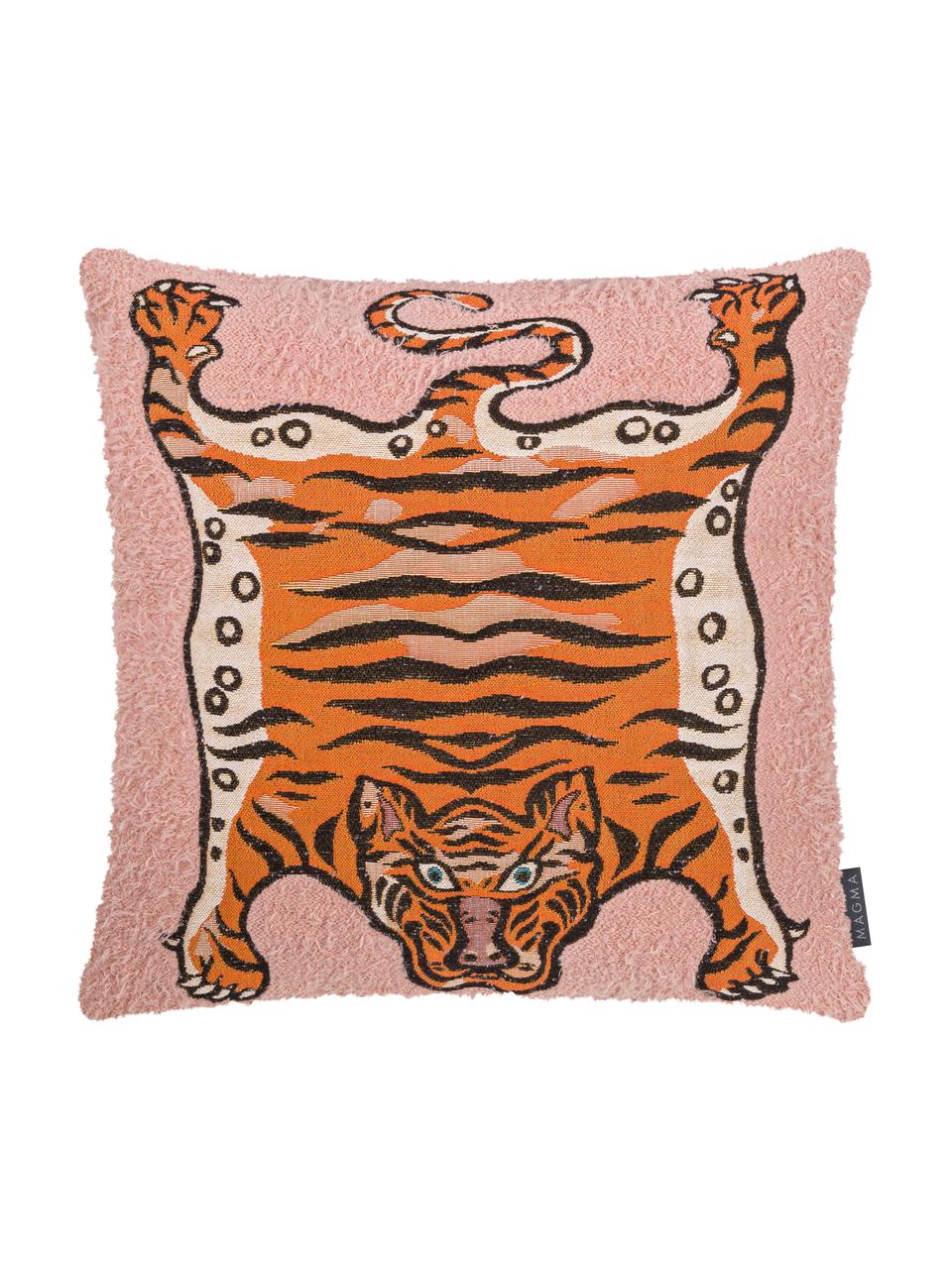 Kussenhoes Tigris met tijger motief, Weeftechniek: jacquard, Roze, oranje, zwart, 45 x 45 cm