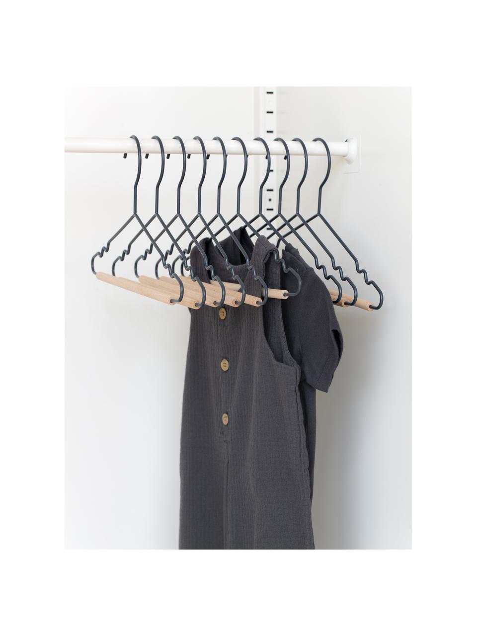 Perchas Kids Top, 10 uds., Madera, acero con pintura en polvo, Gris azulado, An 31 x Al 18 cm