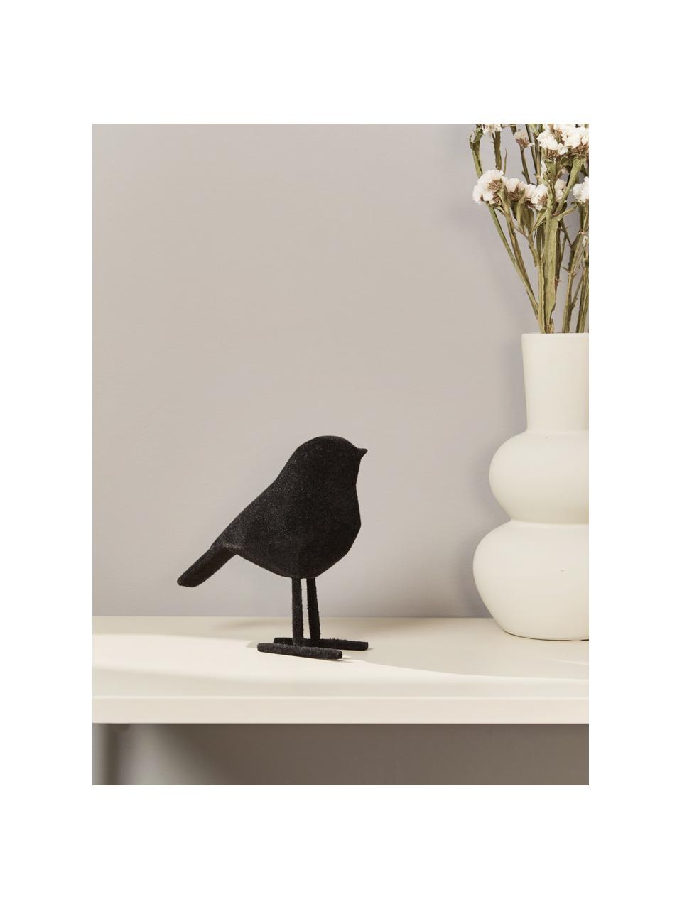 Decoratief object Bird met fluwelen oppervlak, Polyresin, Zwart, B 17 x H 14 cm