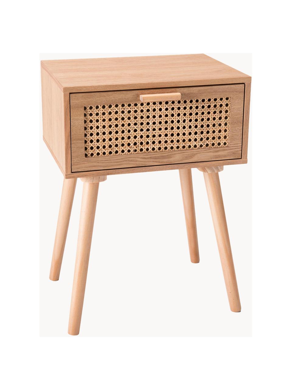 Houten nachtkastje Romeo met Weens vlechtwerk, Frame: MDF, essenhoutfineer, Essenhout, B 40 x H 56 cm