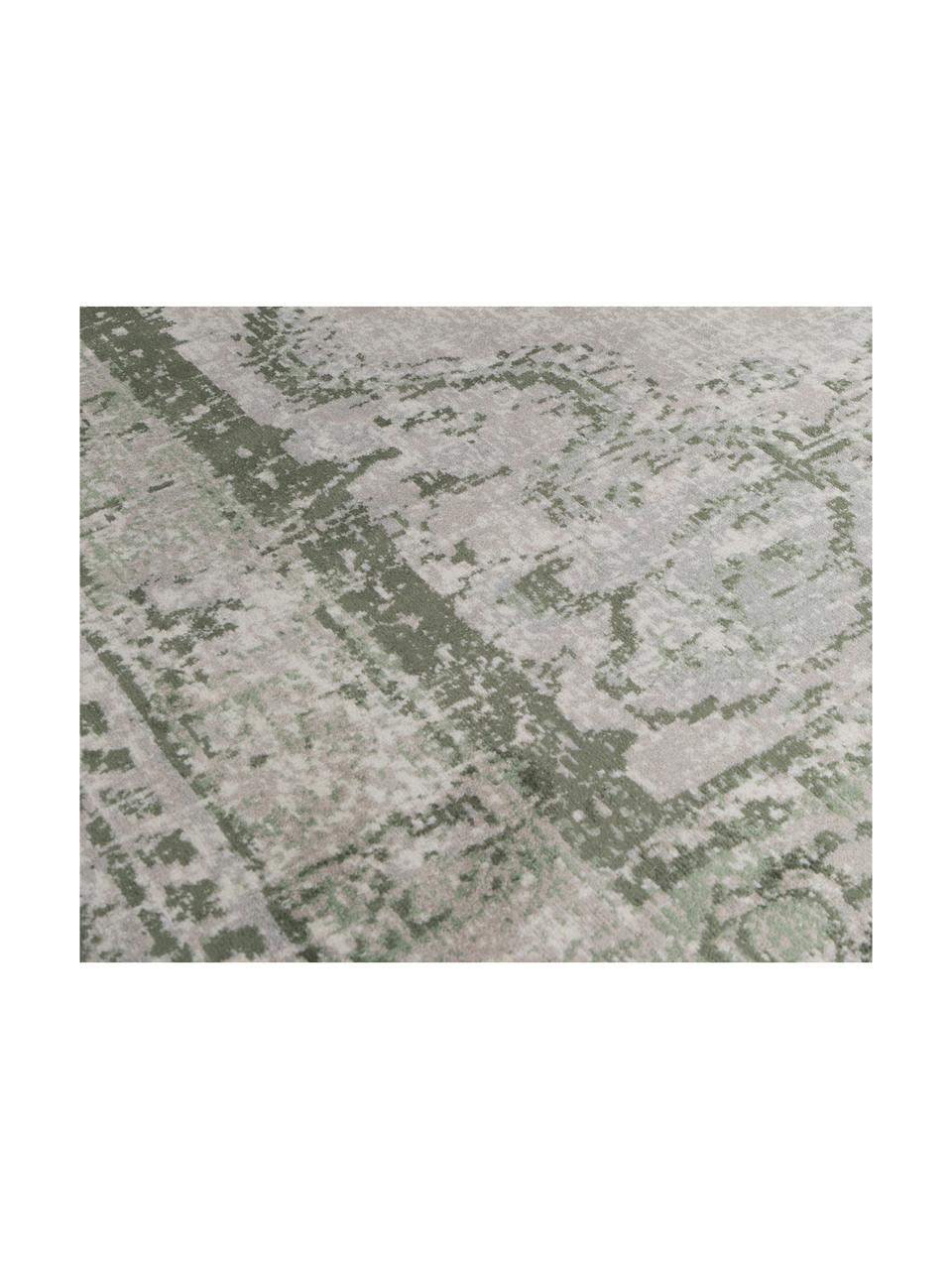 Vintage Teppich Marvel mit Fransen, Flor: 66% Kunstseide, 25% Baumw, Waldgrün und Beigetöne, B 170 x L 240 cm (Grösse M)