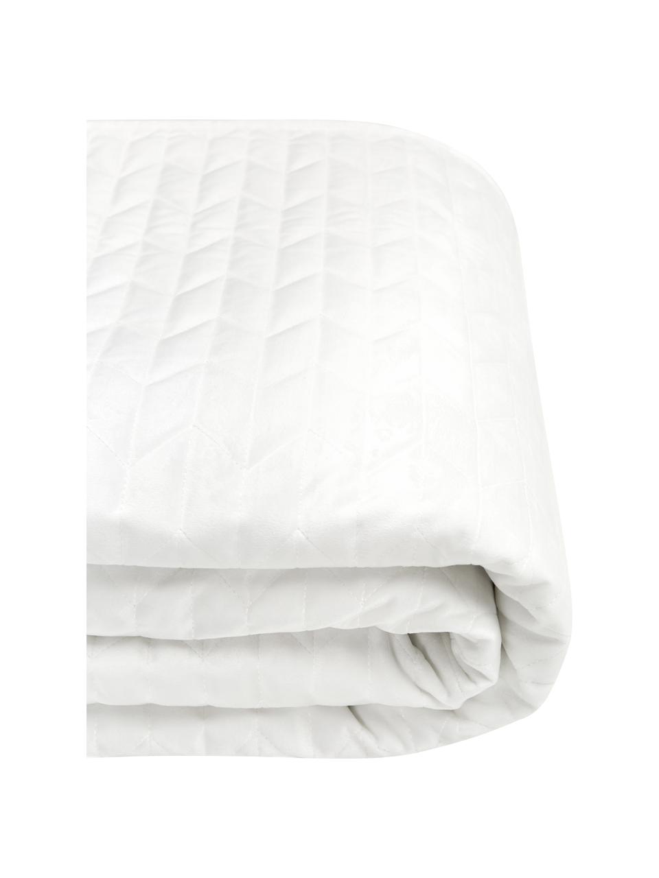 Colcha acolchada de terciopelo Tily, 100% poliéster, Blanco, An 180 x L 260 cm (para camas de 140 x 200 cm)