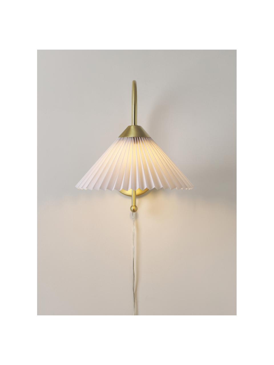 Wandlamp Viens met plissé lampenkap van linnen, Lampenkap: linnen, Wit, B 28 x L 200 cm