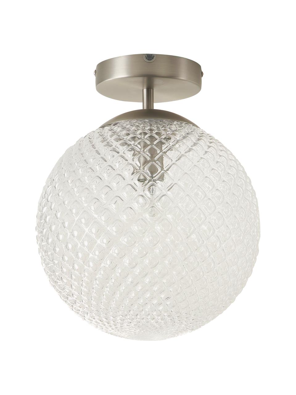 Lampada piccola da soffitto in vetro Lorna, Paralume: vetro, Baldacchino: metallo zincato, Trasparente, argentato, Ø 25 x Alt. 30 cm