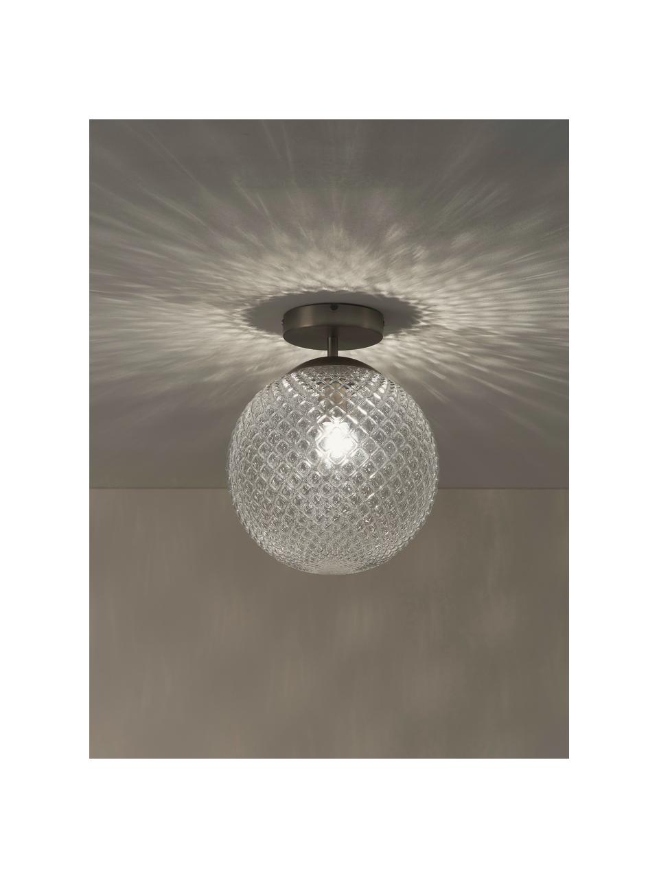 Lampada piccola da soffitto in vetro Lorna, Paralume: vetro, Baldacchino: metallo zincato, Trasparente, argentato, Ø 25 x Alt. 30 cm