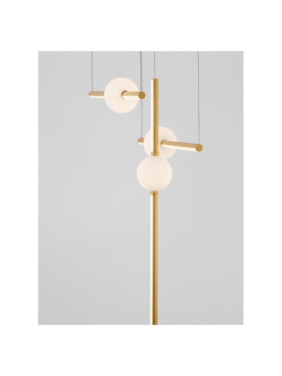 Grosse Dimmbare LED-Pendelleuchte Acrobat, Goldfarben, Weiss, B 89 x T 26 cm