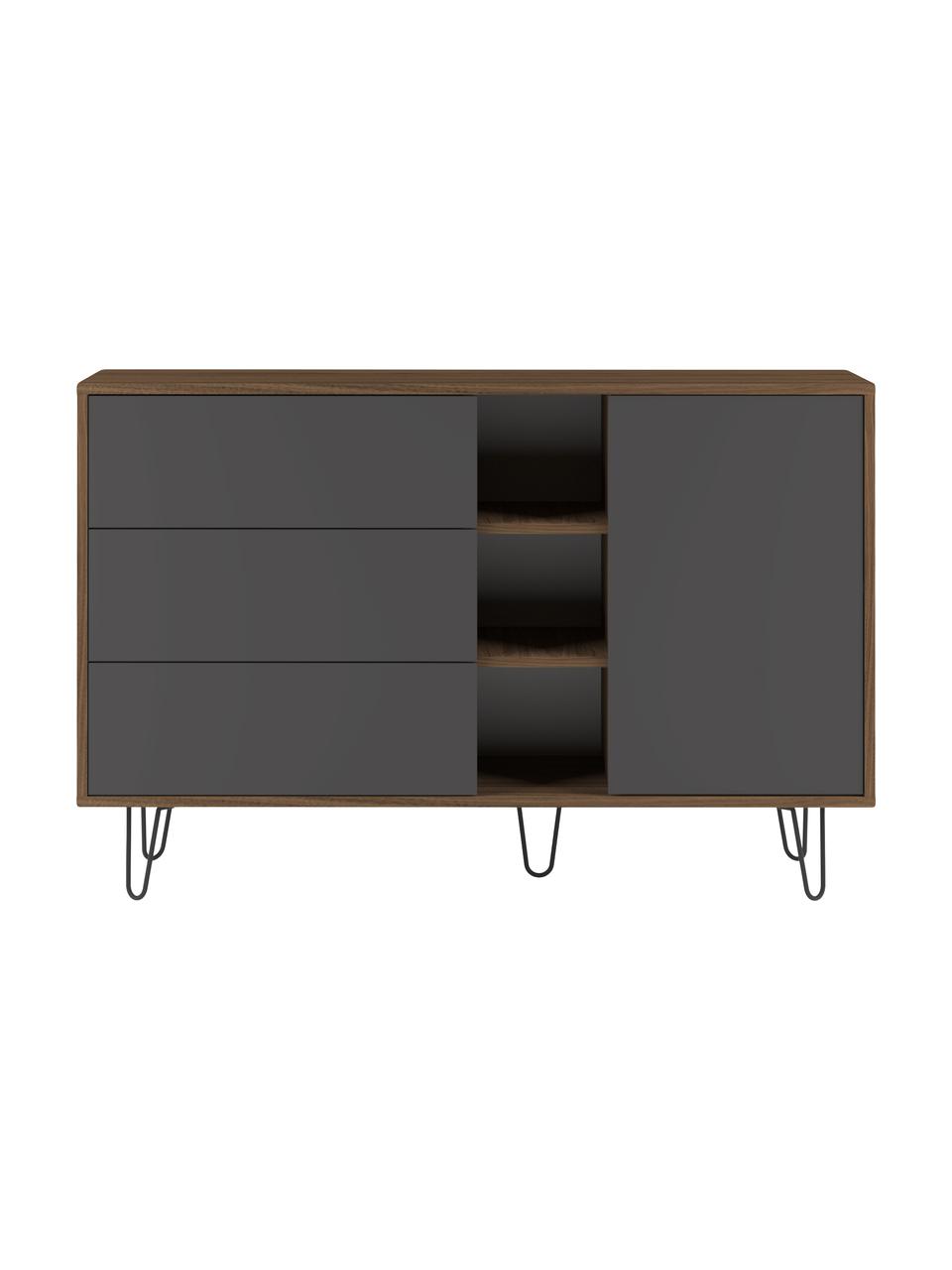 Credenza di design Aero, Piedini: metallo verniciato, Grigio, albero di noce, Larg. 120 x Alt. 80 cm