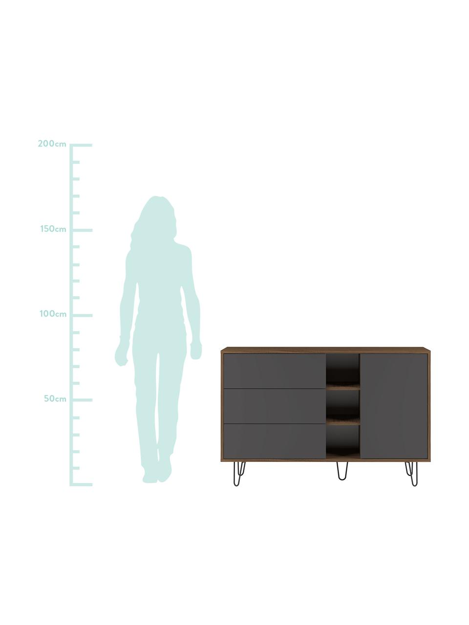 Design-Sideboard Aero mit Schubladen, Korpus: Spanplatte, melaminbeschi, Walnussholz, Grau, 120 x 80 cm