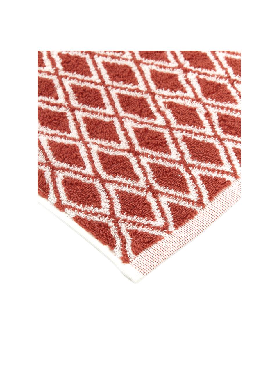 Dubbelzijdige handdoek Ava met grafisch patroon, 100% katoen, middelzware kwaliteit, 550 g/m², Terracottakleurig, crèmewit, Gastendoekje