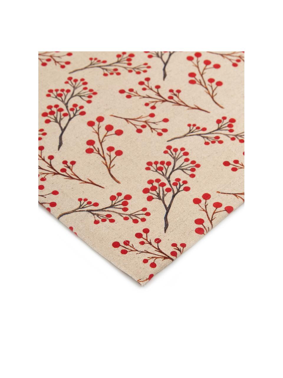 Tischläufer Berries, 85% Baumwolle, 15% Leinen, Beige, Rot, B 40 x L 145 cm