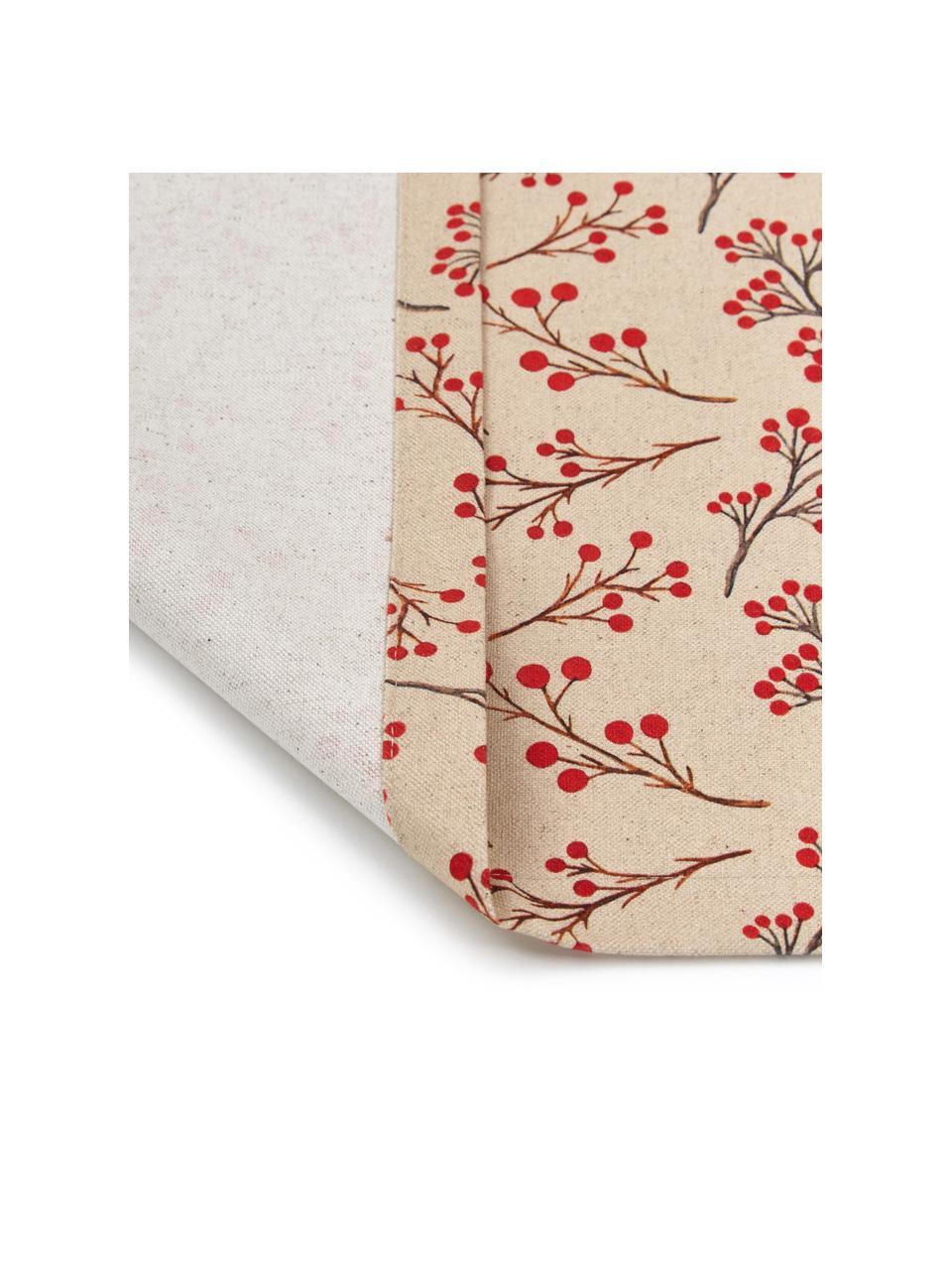 Chemin de table Berries, 85 % coton, 15 % lin, Beige, rouge, brun, larg. 40 x long. 145 cm