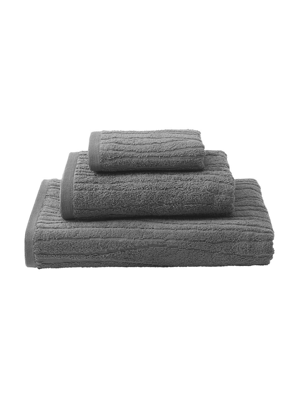 Lot de serviettes de bain en coton Audrina, 3 élém., Gris foncé, Lot de différentes tailles