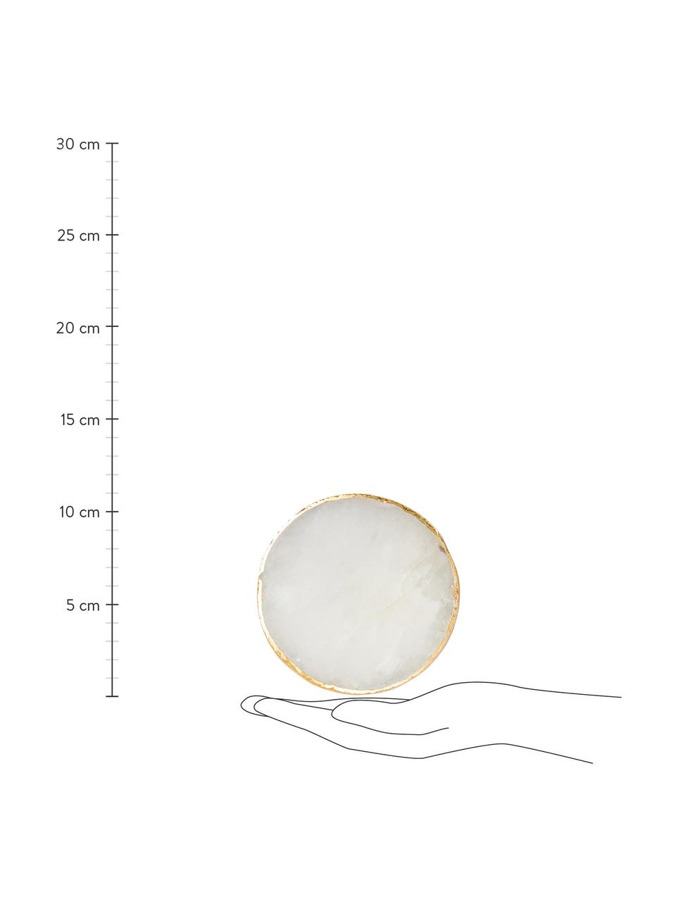 Onderzetters Crystale van edelstenen, 4 stuks, Witte kwarts, Wit kwarts, goudkleurig, Ø 11 cm