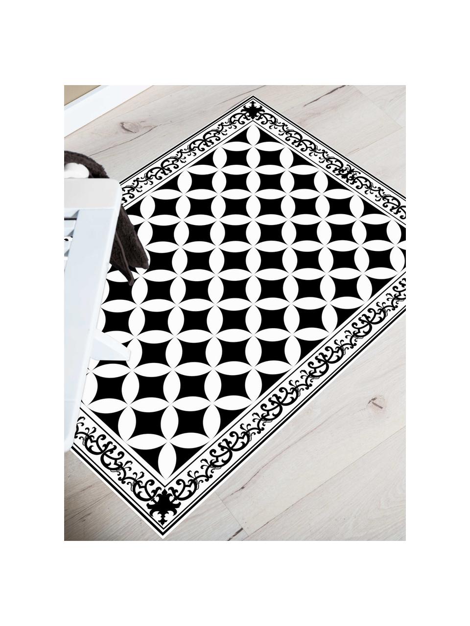 Vlakke vinyl vloermat Chadi in zwart en wit, antislip, Recyclebaar vinyl, Zwart, wit, B 136 x L 203  cm
