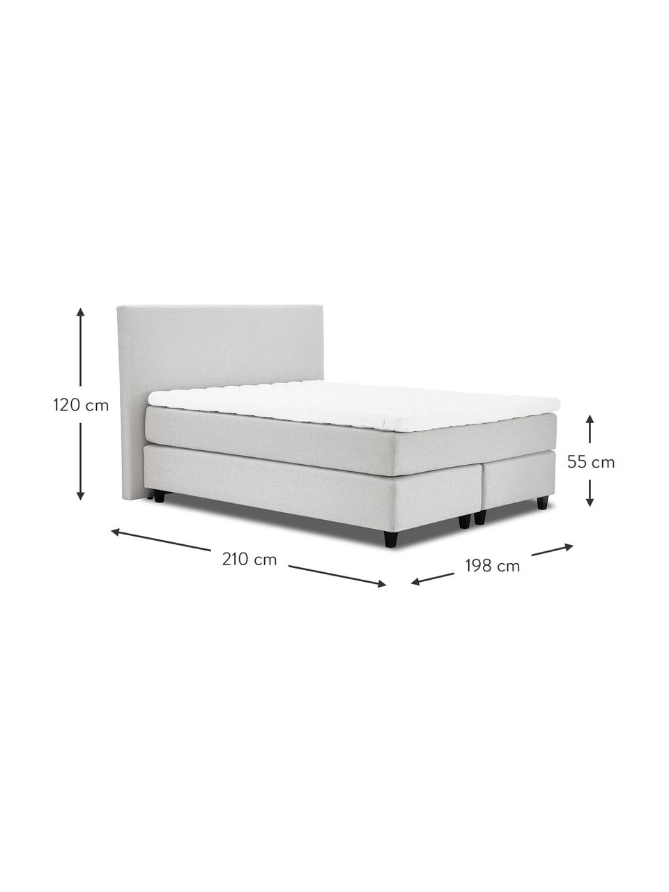 Premium boxspring bed Eliza in lichtgrijs, Matras: 5-zones pocketvering, Poten: massief gelakt berkenhout, Geweven stof lichtgrijs, 140 x 200 cm, hardheidsgraad 2