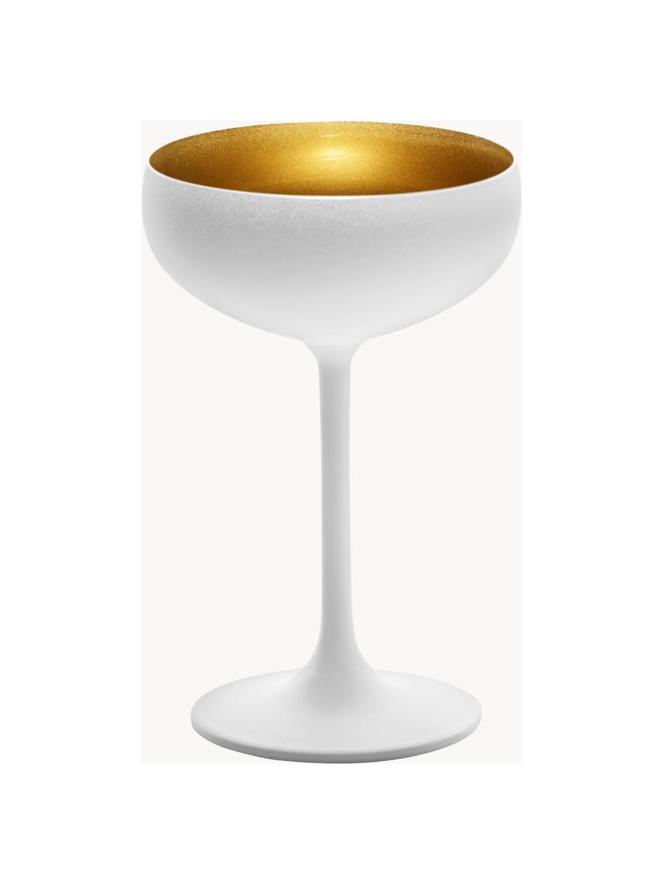 Křišťálové sklenice na šampaňské Elements, 6 ks, Potažené křišťálové sklo

Vneste lesk křišťálového skla na svůj jídelní stůl! Sklo je výjimečně průhledné a těžké, což znamená, že působí hodnotně a zároveň dobře vypadá. Navíc filigránské výbrusy dělají každý kusu výjimečný kousek, který je praktický i krásný., Bílá, zlatá, Ø 10 cm, V 15 cm, 230 ml