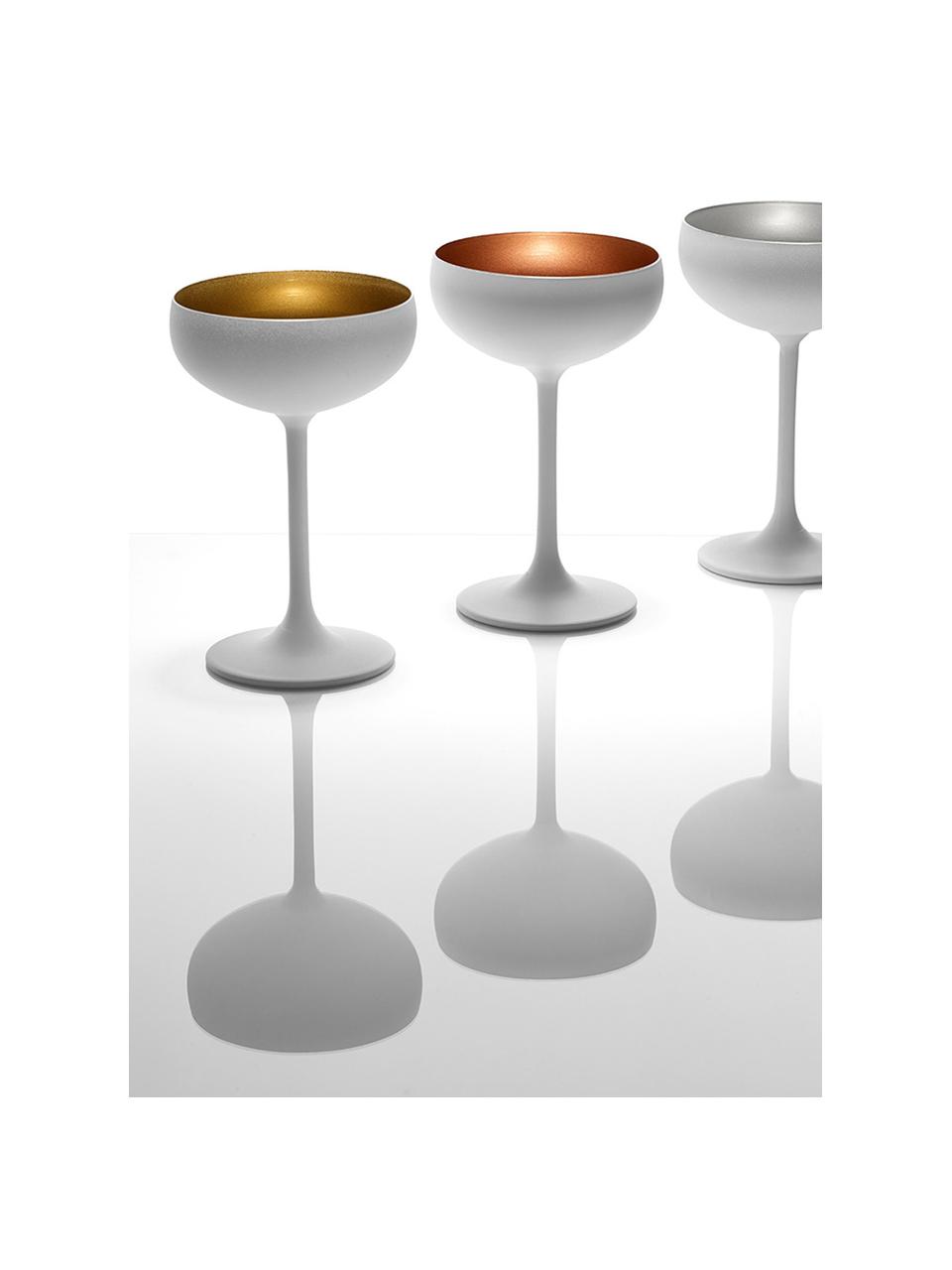 Copas pompadour de champán de cristal Elements, 6 uds., Cristal recubierto, Blanco, dorado, Ø 10 x Al 15 cm, 230 ml