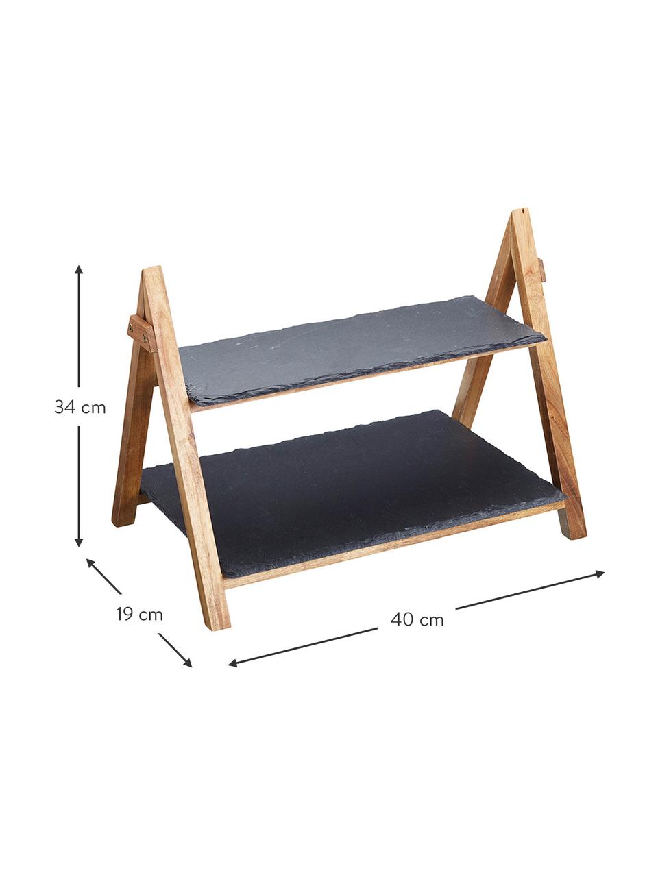 Alzatina con piatti in ardesia Dark, Struttura: legno, Ripiani: ardesia, Antracite, legno, Larg. 40 x Alt. 34 cm