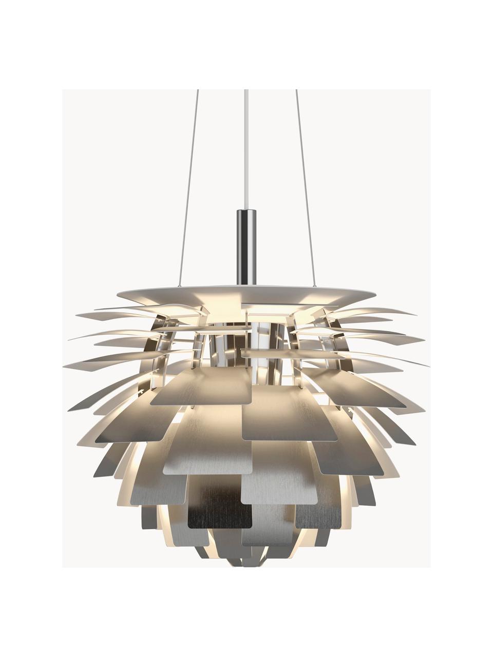 Lámpara de techo PH Artichoke, 47 cm, Pantalla: acero cepillado, Estructura: acero cromado, Cable: cubierto en tela, Plateado, Ø 48 x Al 47 cm