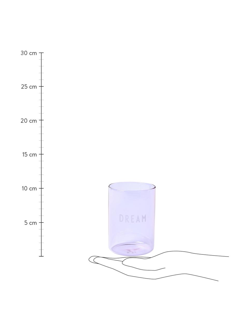 Designer Wasserglas Favourite DREAM in Lila mit Schriftzug, Borosilikatglas, Lila (Dream), Ø 8 x H 11 cm, 350 ml