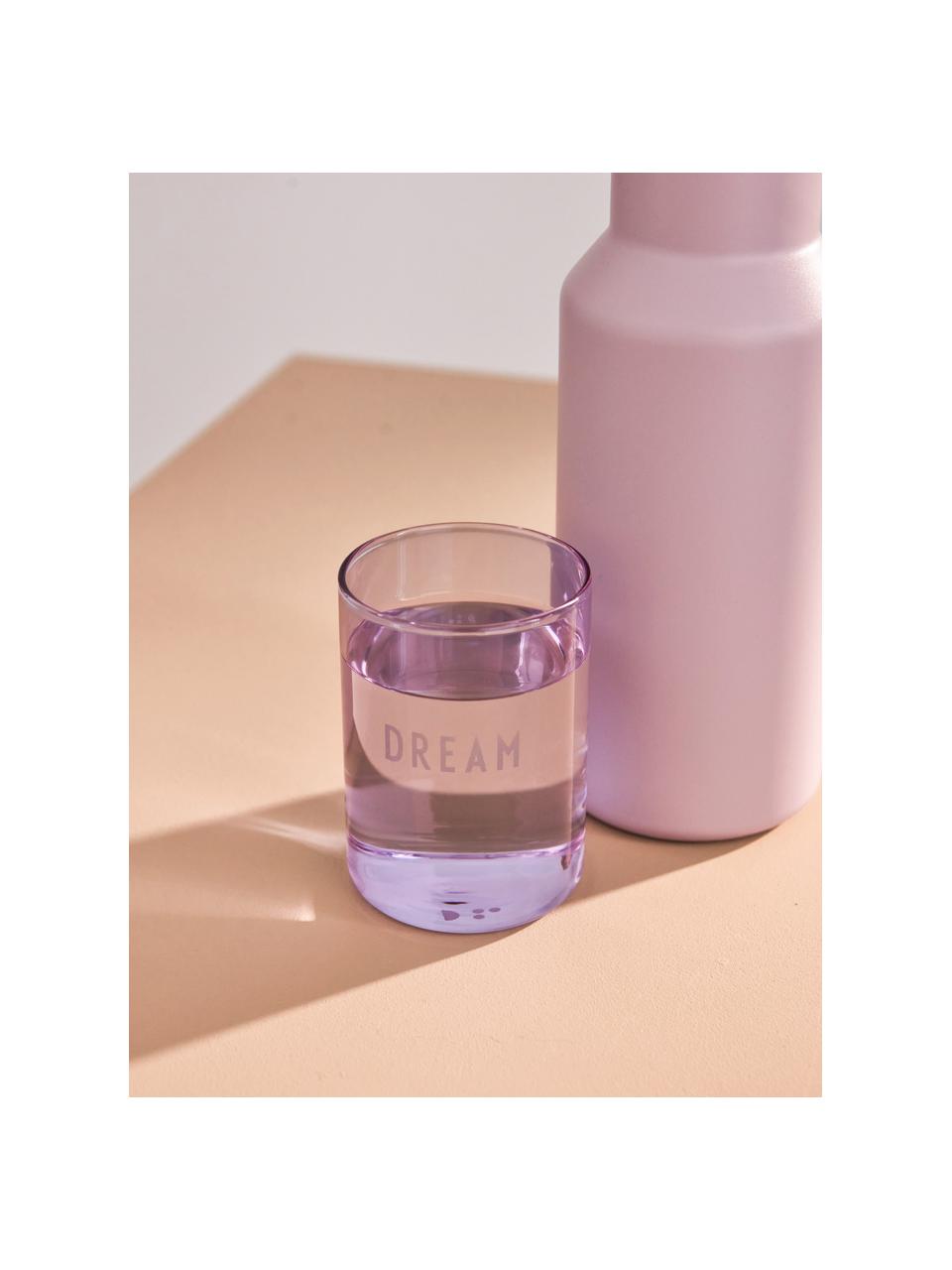Designer waterglas Favourite DREAM in lila met opschrift, Borosilicaatglas, Lila (Dream), Ø 8 x H 11 cm, 350 ml