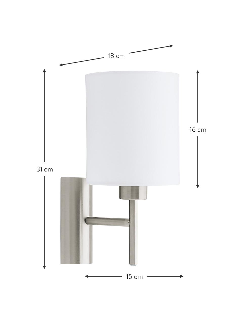 Applique murale classique Mick, Blanc, couleur argentée, prof. 18 x haut. 31 cm