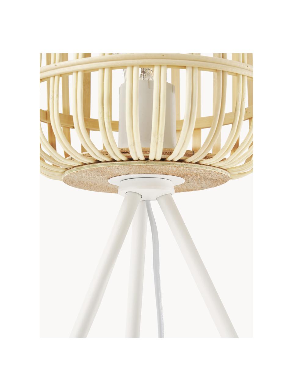 Tripod Tischlampe Adam aus Bambus, Lampenschirm: Bambus, Lampenfuß: Metall, pulverbeschichtet, Beige, Weiß, Ø 21 x H 42 cm