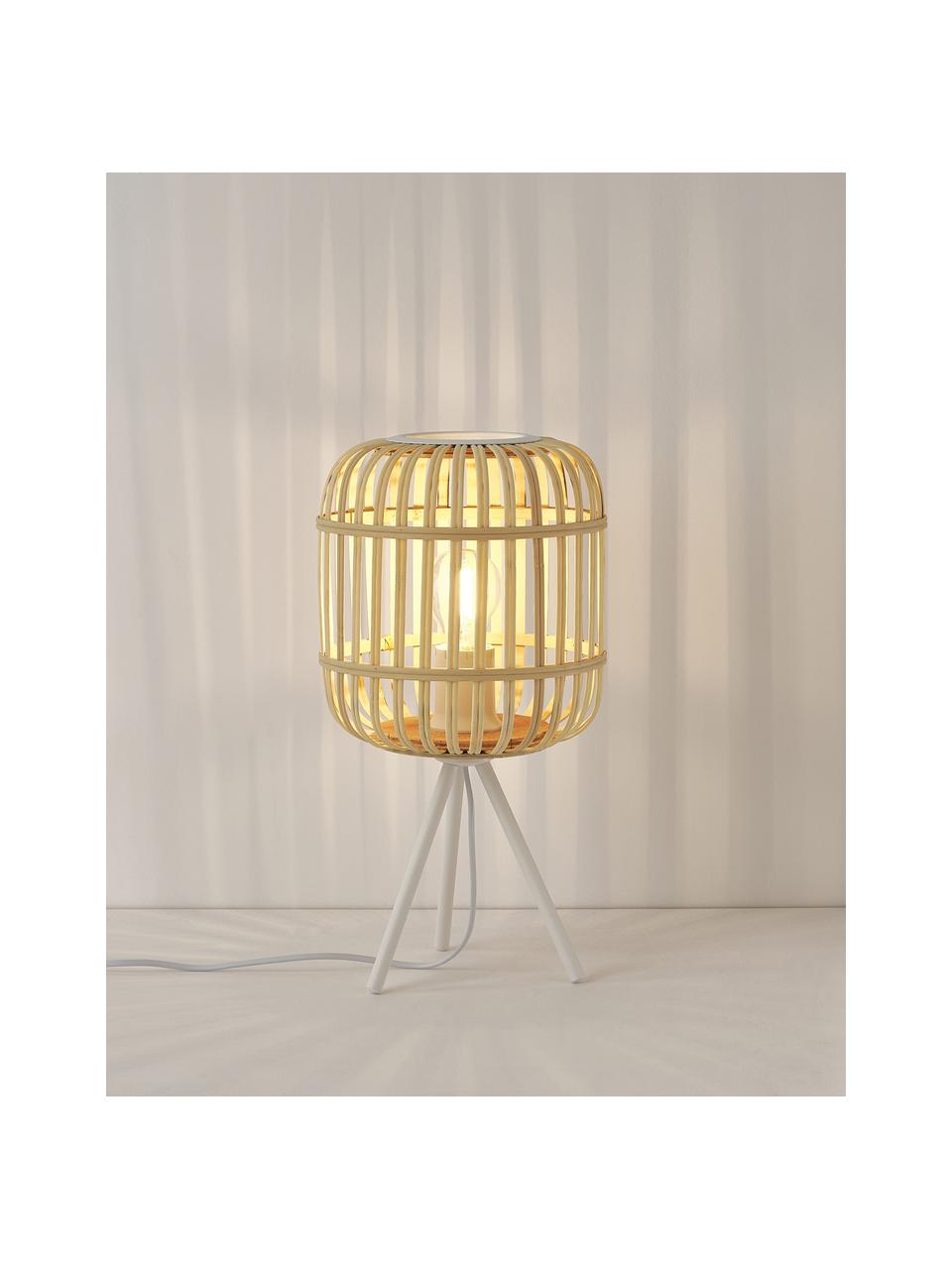 Bambusová stolová lampa Adam, Béžová, biela, Ø 21 x V 42 cm