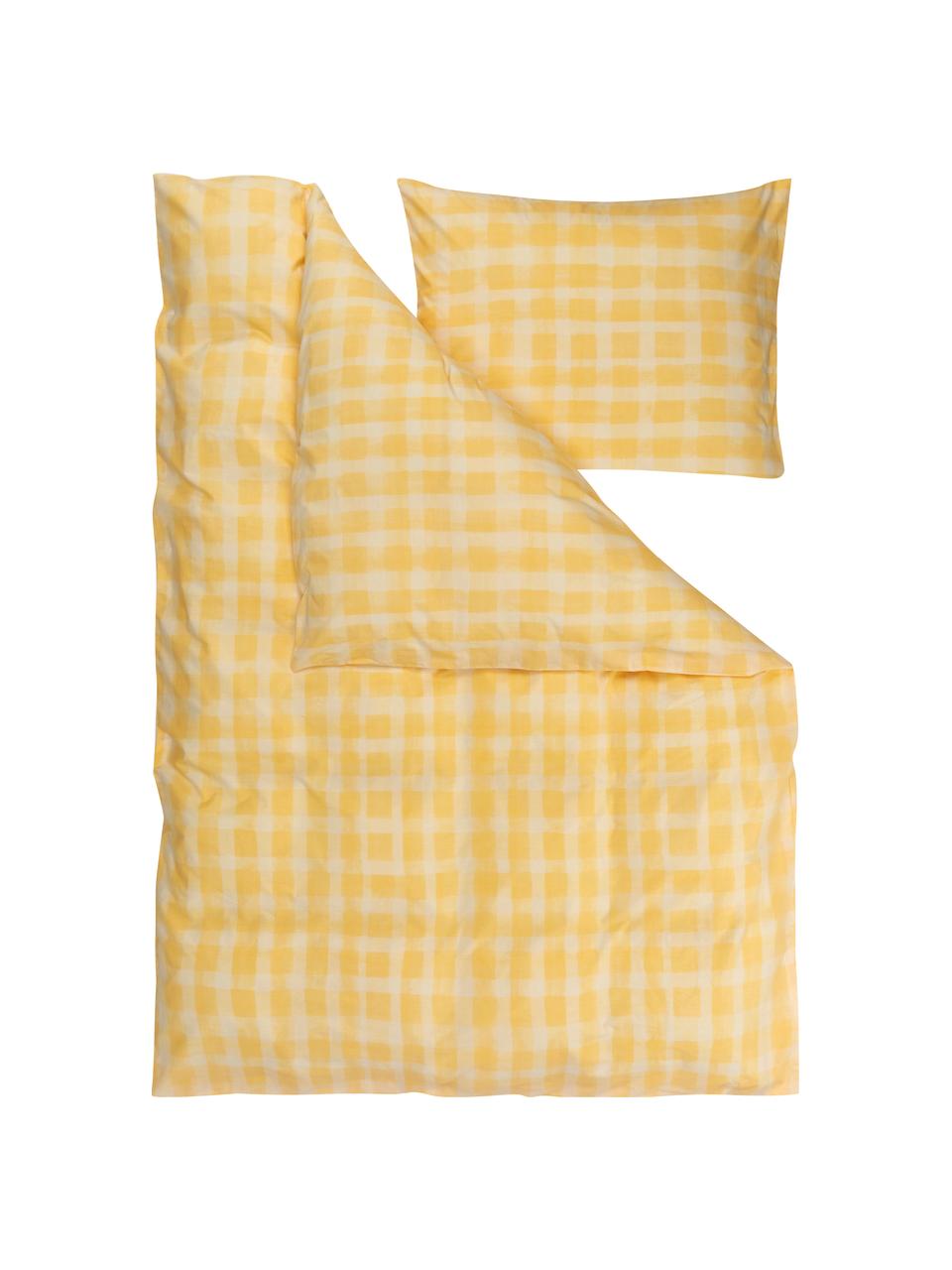Biancheria da letto di design di Candice Gray in cotone percalle Milène, Tonalità gialle, a scacchi, 155 x 200 cm + 1 federa 50 x 80 cm
