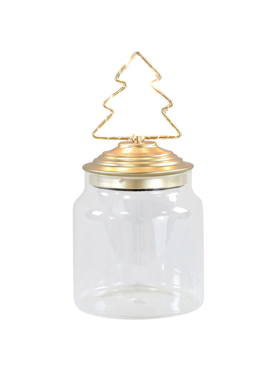 LED opbergpot Tree, Pot: glas, Deksel: gecoat metaal, Transparant, goudkleurig, Ø 11 x H 15 cm