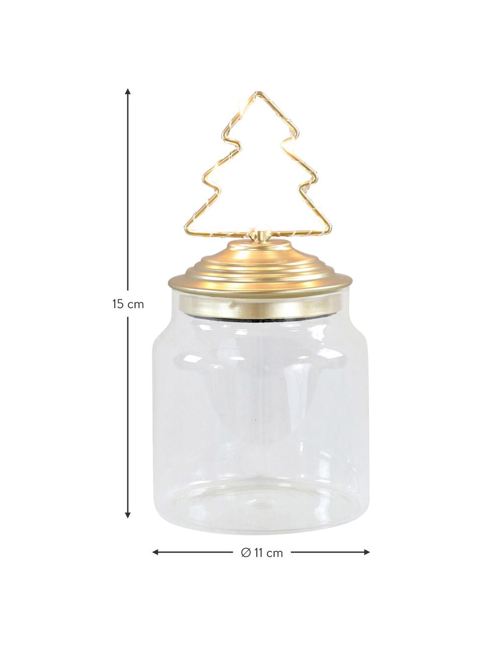 LED opbergpot Tree, Pot: glas, Deksel: gecoat metaal, Transparant, goudkleurig, Ø 11 x H 15 cm