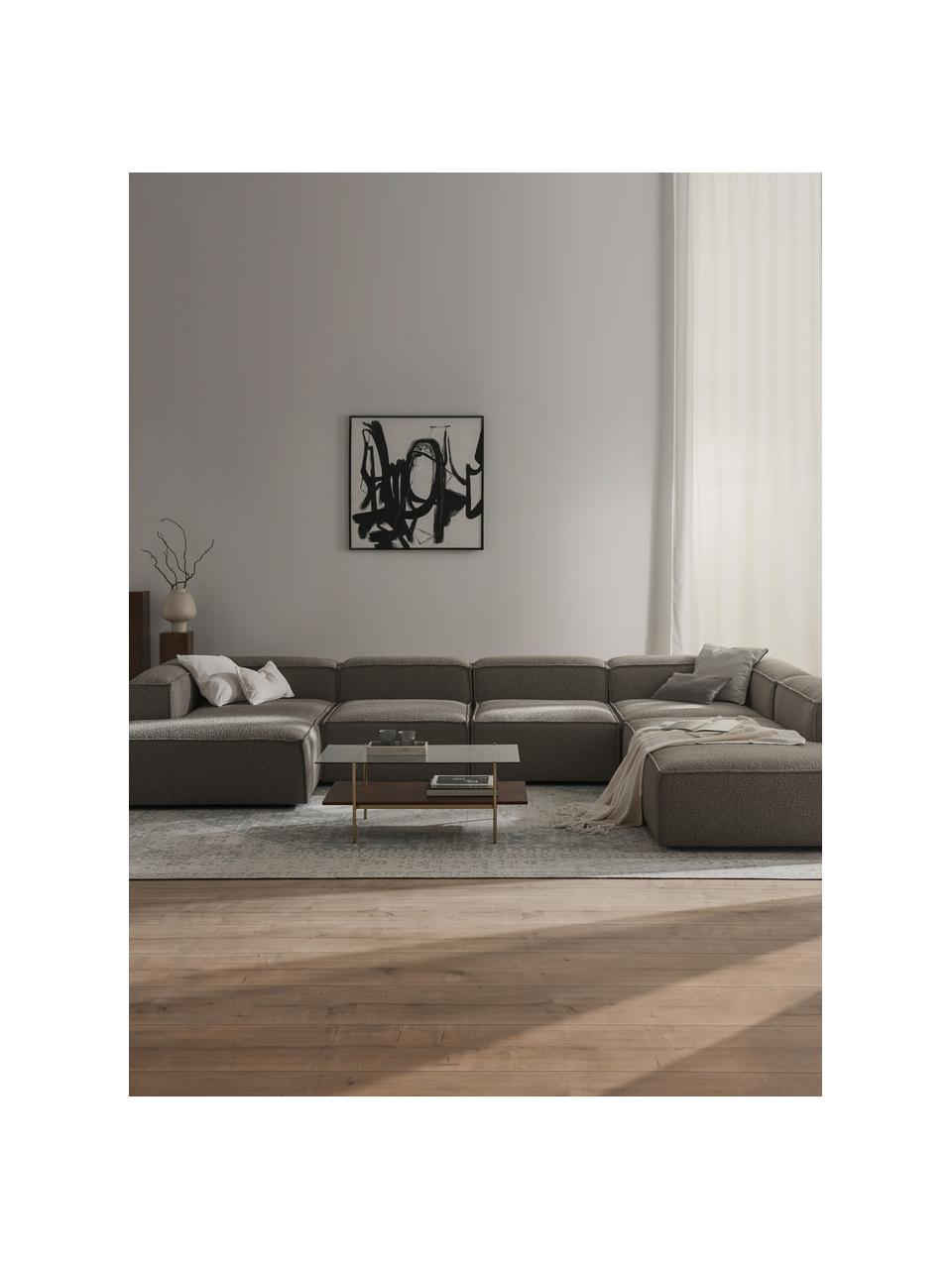 Salon lounge modulable en tissu bouclé Lennon, Bouclé grège, larg. 418 x prof. 269 cm, méridienne à gauche