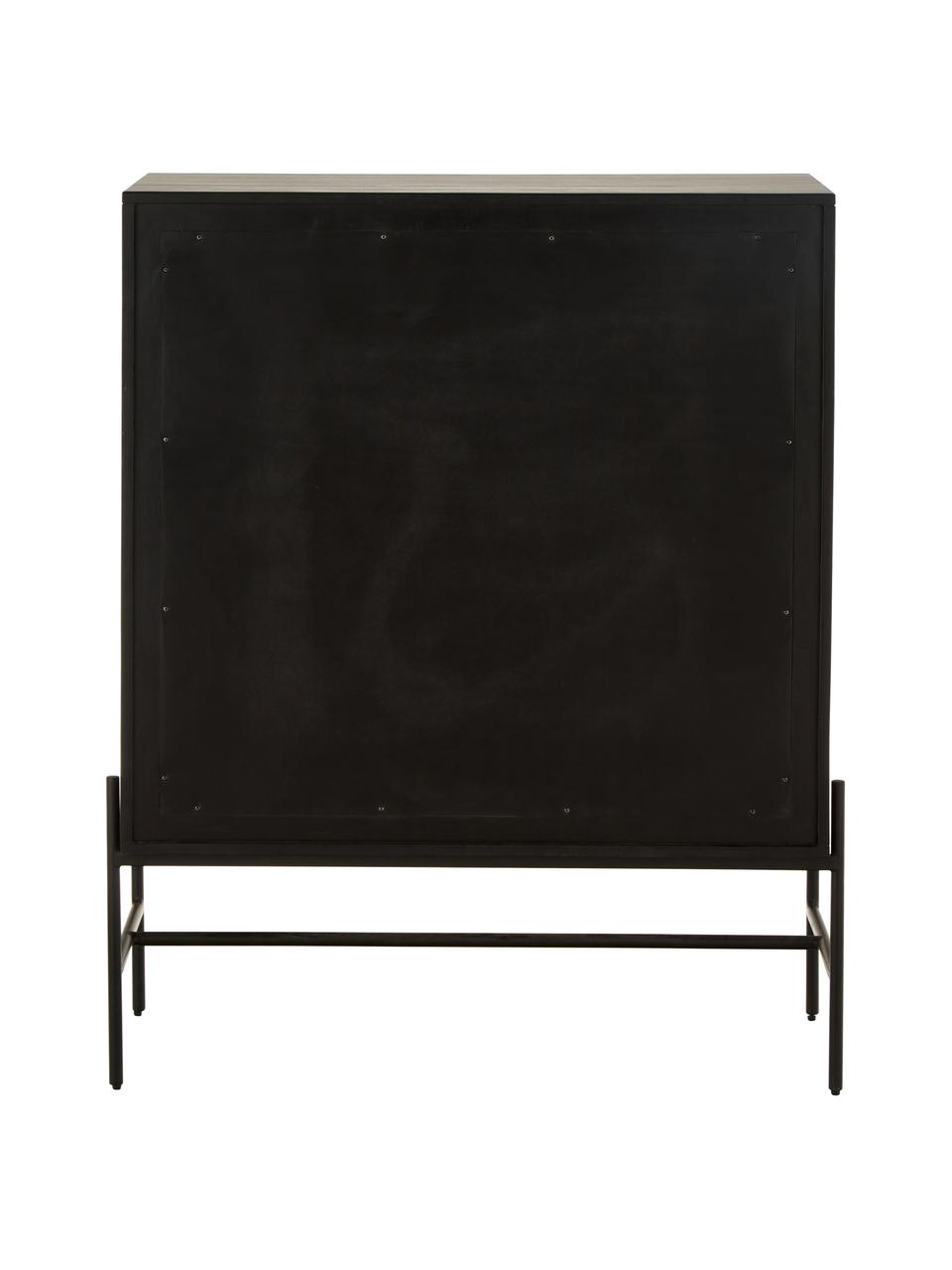 Credenza alta con intreccio viennese Vienna, Piedini: metallo verniciato a polv, Legno di mango, nero, Larg. 100 x Alt. 120 cm
