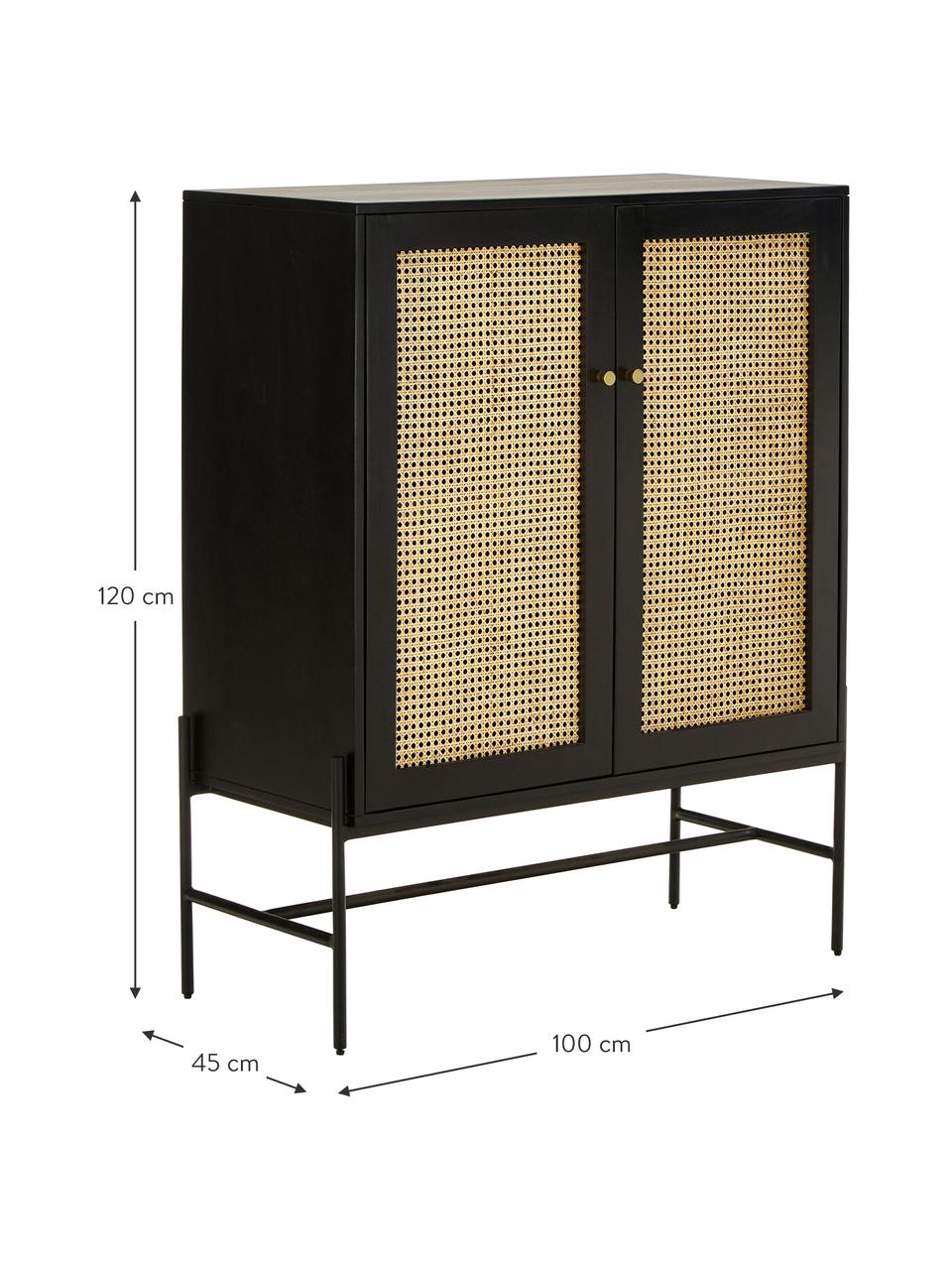 Chiffonnier Vienna, Estructura: madera de mango maciza pi, Patas: metal con pintura en polv, Madera de mango, negro, An 100 x Al 120 cm