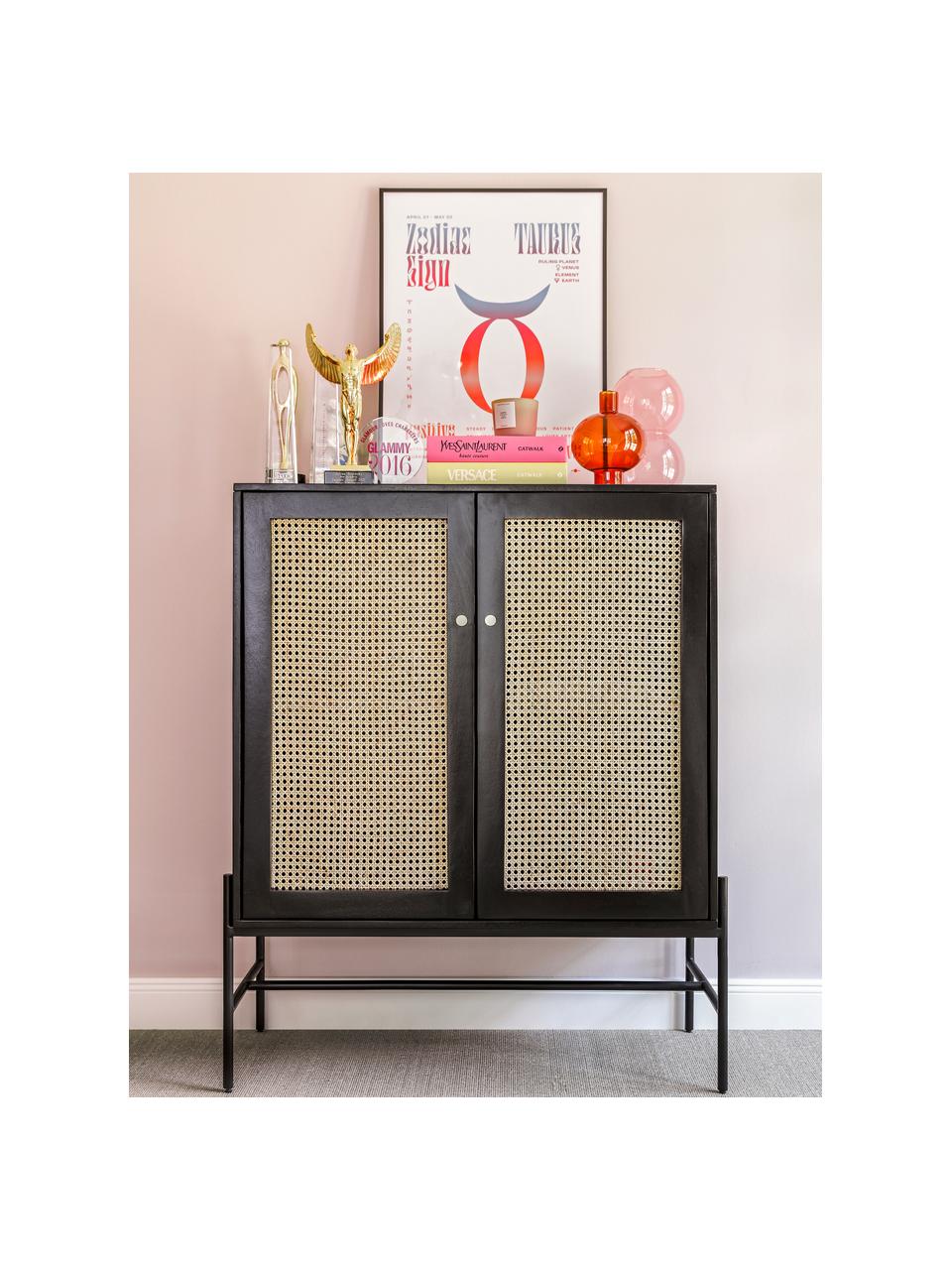 Chiffonnier Vienna, Estructura: madera de mango maciza pi, Patas: metal con pintura en polv, Madera de mango, negro, An 100 x Al 120 cm